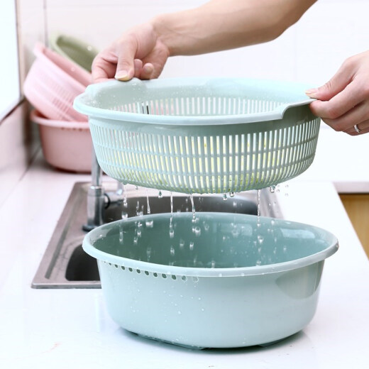 Accor drain basket double-layer vegetable basket kitchen multi-functional round plus size vegetable basin fruit basket blue