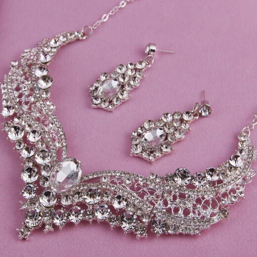 UUHOMEPARTY European and American bride necklace alloy diamond large crystal necklace earring jewelry set decoration wedding accessories jewelry trend