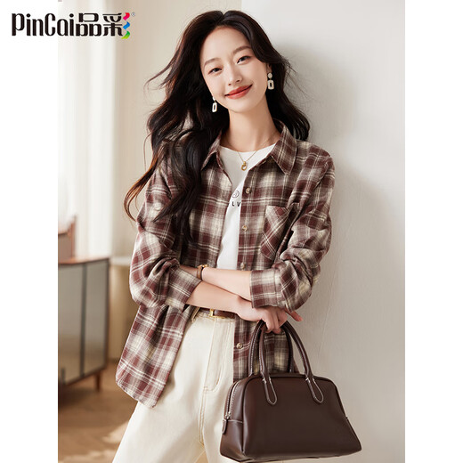 PinCai Plaid Long Sleeve Shirt Women's Spring and Autumn Style Loose Jacket Retro All-match Shirt P143C2009