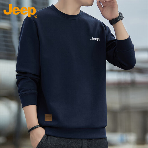 Jeep (JEEP) sweatshirt men's autumn and winter loose long-sleeved T-shirt men's round neck bottoming shirt clothes men's dark blue XL