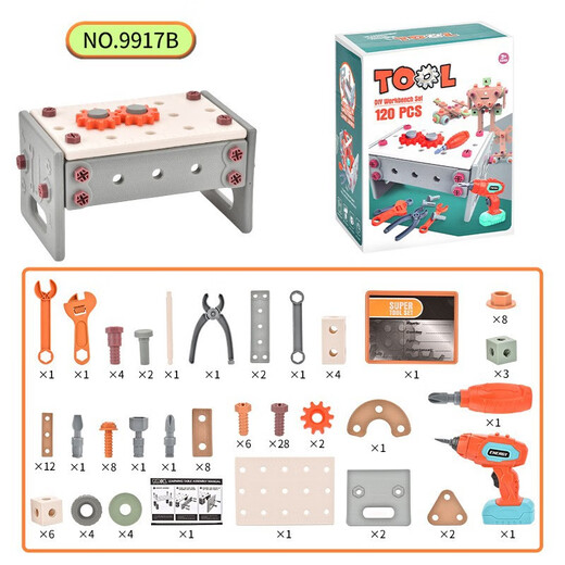 Montage Werkzeugkasten Elektrische Schrauben können abgetrennt und zusammengebautes Playhouse -Kinderspielzeug 9905 DIY -Werkzeugset 80pcs