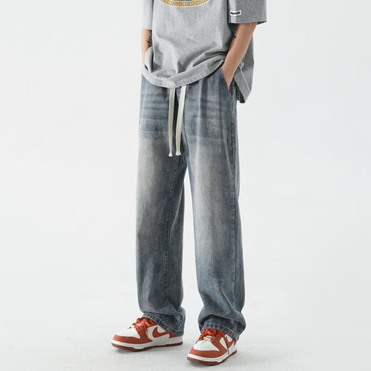 
FOG SKY jeans men's summer trendy high street straight-leg pants men's American retro loose wide-leg casual pants SS-506 black gray XL (recommended 130-155 Jin [Jin equals 0.5 kg])
