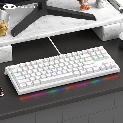 MageGee SKY 87 wired backlit keyboard 87-key gaming mechanical keyboard Business office comfortable keyboard Laptop mechanical keyboard White mixed light green switch