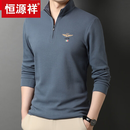 Hengyuanxiang футболка с длинными рукавами и воротником-стойкой с половиной молнией, мужская весенне-осенняя толстовка из чистого хлопка, повседневная рубашка, тонкая 6625, красная + бархатная + толстая 175