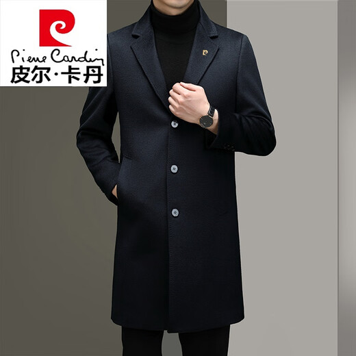 Pierre cardin winter medium-length cashmere woolen coat men's over-knee high-end middle-aged business suit wool jacket knitted navy blue 826 long 170 sizes [recommended 100 Jin [Jin equals 0.5 kg]-125 Jin [Jin equals 0.5 kg]]