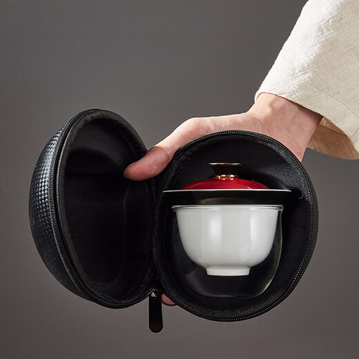 Rongshantang Qingshi Ceramic Travel Kung Fu Tea Set Covered Bowl Teacup One Pot Four Cups Fair Cup Set Outdoor Portable Bag Qingfeng Top Covered Bowl Set