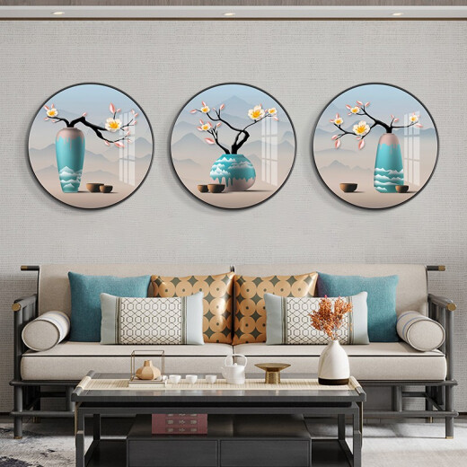 莫画泸林餐厅装饰画现代简约餐桌挂画餐厅壁画入户玄关柜高档画饭厅九鱼图 08 富贵平安11968 烤瓷镶钻-直径70-铝合金黑框