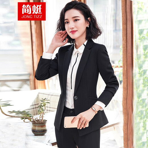 Jian Ting professional wear women's suit new fashion spring and autumn temperament women's suit work clothes suit interview formal work wear navy blue suit + trousers L
