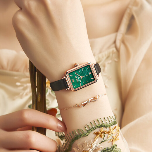 Olis Tank Watch Full Full Automatic Automatic Green Watch Small Imploud Water Square Mechanical Watch Oficial 6624 Belt Green