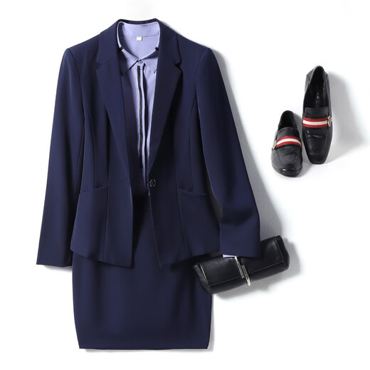 Jian Ting professional wear women's suit new fashion spring and autumn temperament women's suit work clothes suit interview formal work wear navy blue suit + trousers L