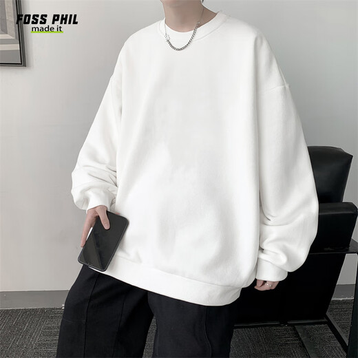 Foss Phil卫衣男士秋冬季长袖t恤圆领美式上衣服打底衫男装26WY03白色L