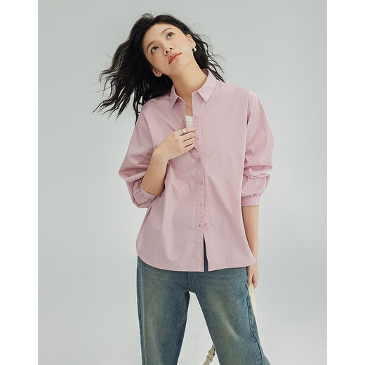 Demana Cool Gray Pink Shirt Women's Tall Loose Slim Layer Versatile Shirt Women Gray Pink M