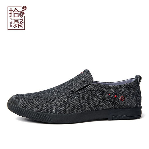 
Shiju Spring and Autumn New Old Beijing Cloth Shoes Men's Breathable Men's Shoes Denim Canvas Casual Middle-aged Daddy Shoes 12001 Black 40