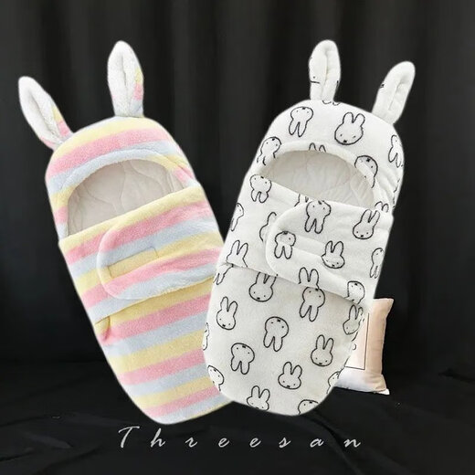 Disney (Disney) baby blanket autumn sleeping bag thickened version 0136 months newborn baby blanket newborn anti-kicking quilt plus velvet thick cotton 2129 bunny-blue 3-6 months