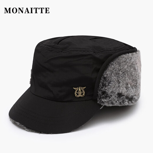Monette hat men's winter new style plus velvet cold-proof and warm peaked hat for cycling, fishing, ear protection, fashionable autumn and winter flat hat, black, one size fits all, adjustable (54-62CM)