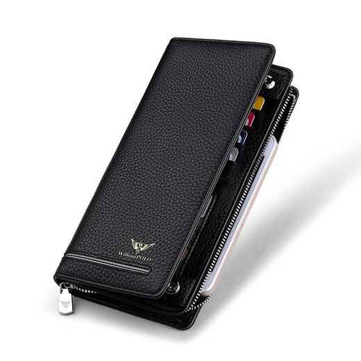 WILLIAMPOLO Emperor Paul men's long cowhide men's wallet card bag clutch driver's license bag black lychee pattern