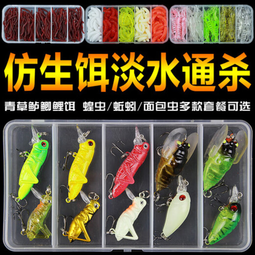 Ruyu simulated earthworm set, bionic red worm soft and hard bait, shrimp type grass bass and carp fake bait, 150 2cm mealworm set