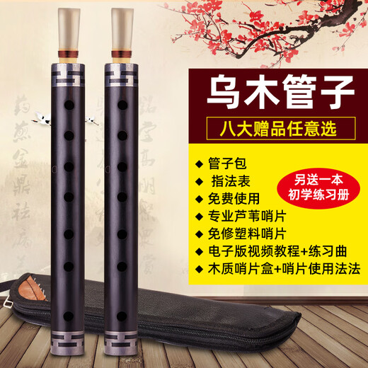 京韵乌木管子乐器演奏催泪管初学者吹奏乐器管子 G A E C 降B D调 降B调【塑料哨1个＋芦苇哨】＋8