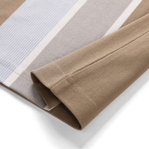 
Seven Wolf Short Sleeve T-shirt Men's Mercerized Cotton POLO Base Shirt Men's Summer Pure Cotton Vertical Stripe Short T Men's Fashion Top 701 (Khaki)-Pure Cotton 175/92A (XL)