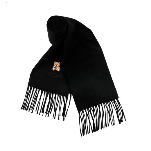 Directly supplied by MOSCHINO brand, embroidered tassel wool scarf, couple's scarf, same style for men and women, Women's Day birthday gift, black bear style