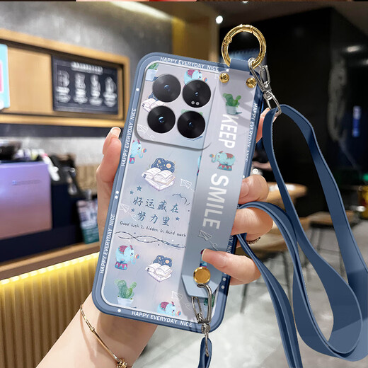 Granner is suitable for Xiaomi Mi 14 mobile phone case MI14Pro high-looking silicone soft shell women's new simple lens all-inclusive creative anti-fall protective cover wrist strap stand lanyard can be worn cross-body Lilac Purple-Slow Life Blue Free strap for Xiaomi 14