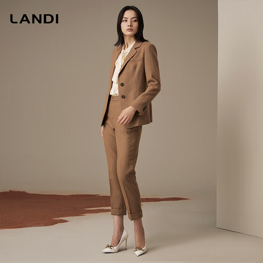 LANDI Wool Slim Fit Cuffed Straight Suit Pants Women's Autumn and Winter New Casual Pants Camel XL