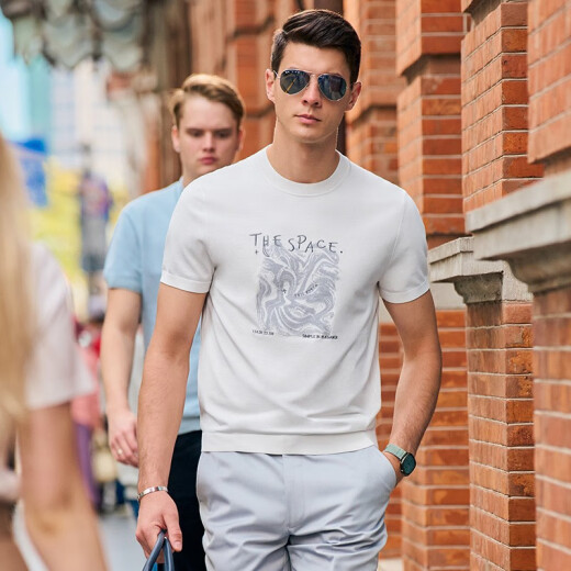 
Mr. Bu spring and summer new men's short-sleeved T-shirt trendy round neck casual men's cool clothes AT12111 White L (175)