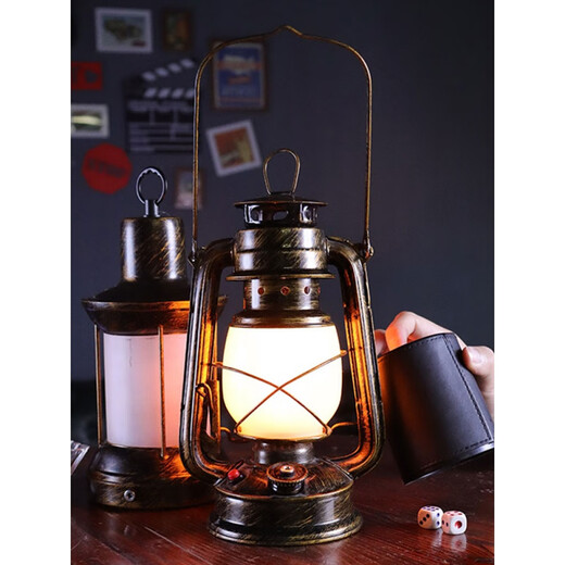 苏曲阔充电酒吧台灯复古氛围灯老式桌灯户外煤油灯马灯剧本杀灯露营灯 A款火焰+充电器(无极调光) Type- 调光开关