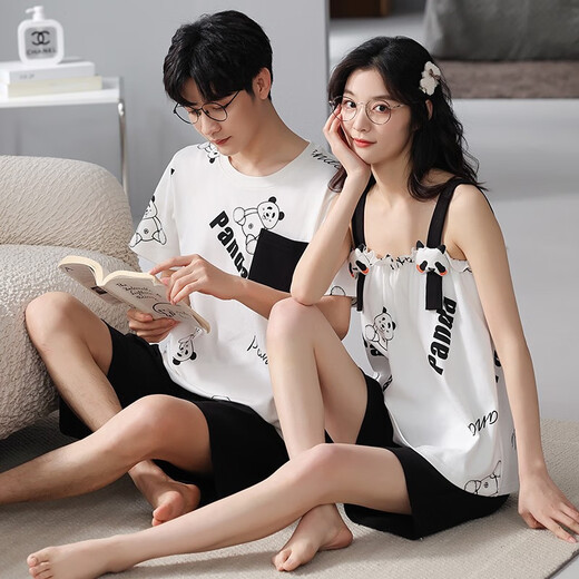 Daizixin 2 Sets von Paar-Pyjamas für Sommersaugen für Frauen, zweiteiliger Satz reines Baumwoll-Kurzärärmel-Weste dünner Männeranzug DD9904 Frauen M+ Männer l