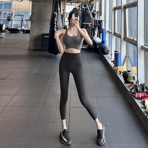 LULULMCCTN high-waist butt-lifting yoga pants for women, abdominal control, Pilates training, running sports, naked fitness pants, lead gray S