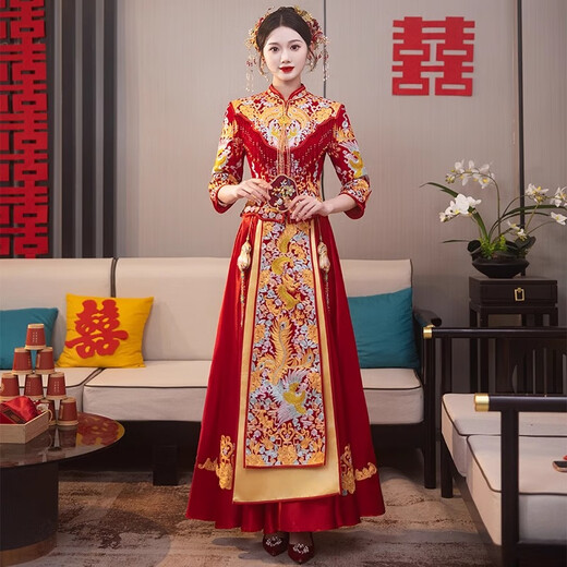 泰勒马丁秀禾服新娘龙凤褂2025新款高端中式嫁衣结婚礼服敬酒礼服古装婚纱 0228 2XL