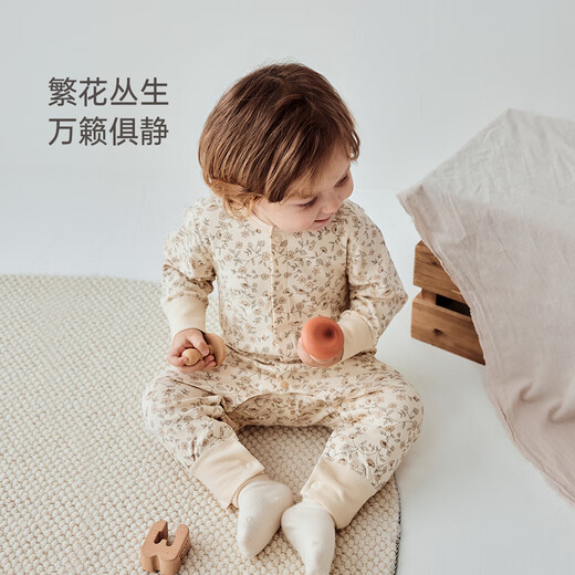 Babylove spun soft fabric baby jumpsuit spring and autumn baby pure cotton romper newborn clothes autumn clothing base Monet Garden 66cm