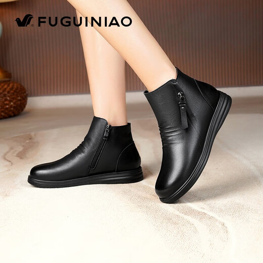 Fuguiniao Winter Short Boots Женские снежные ботинки искренние кожаные овчины мех интегрированные средние и пожилые туфли с матерью хлопчатобу