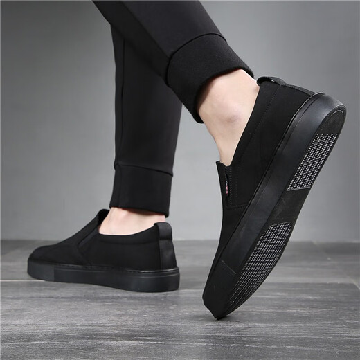 Monide brand canvas shoes men's trend new breathable large size men's shoes one foot lazy shoes men 48M5888-1 black 40