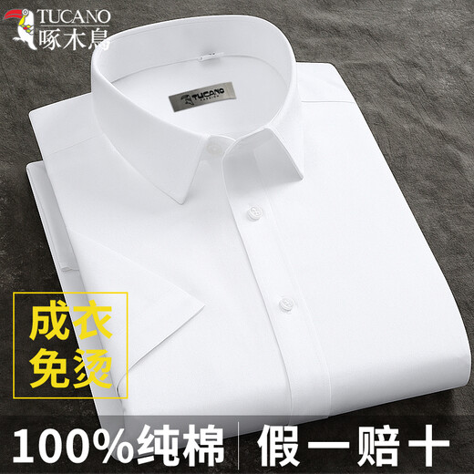 啄木鸟纯棉DP免烫蓝色男士短袖衬衫夏季新款商务休闲正装职业工装白衬衣 短袖款3923淡蓝 42