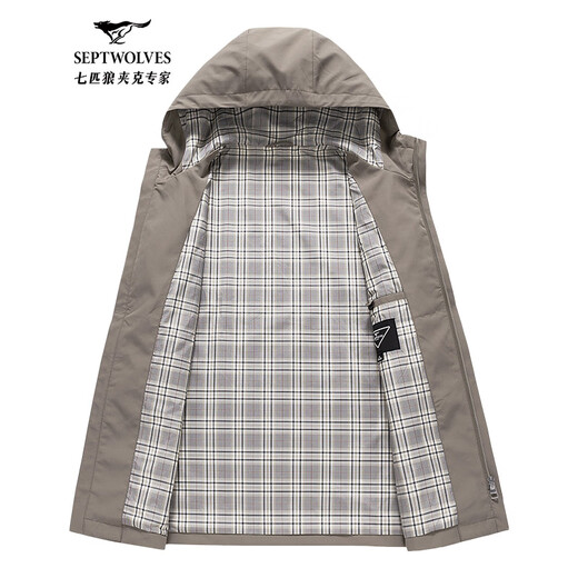 七匹狼风衣外套男中长款连帽三防大衣秋季时尚英伦风防风衣男城市轻户外 701(卡其)-连帽款 175