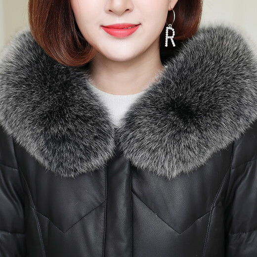 灵范儿海宁真皮羽绒服女2024新款冬季修身妈妈狐狸毛领皮草外套中长款 绿色 3XL