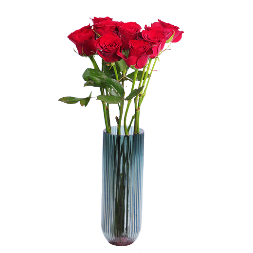 10 red single-headed roses