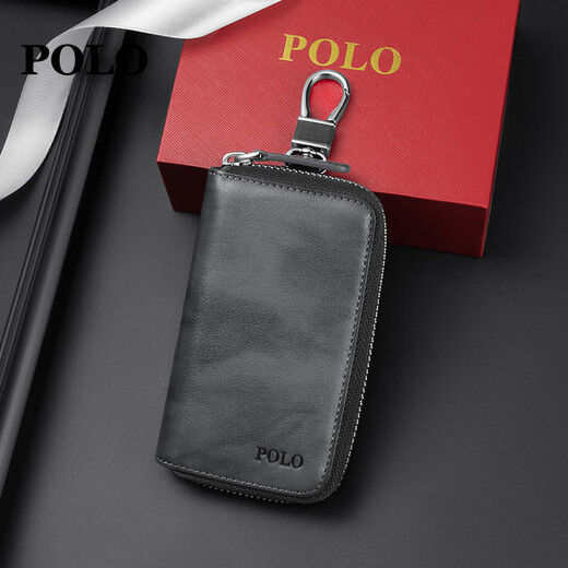 POLO钥匙包男士头层牛皮腰挂钥匙扣多功能零钱包牛皮卡包二合一父亲节