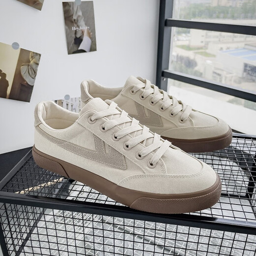 回力男鞋低帮帆布鞋2025夏季新款男士百搭休闲运动鞋舒适透气情侣板鞋 米/粽 39