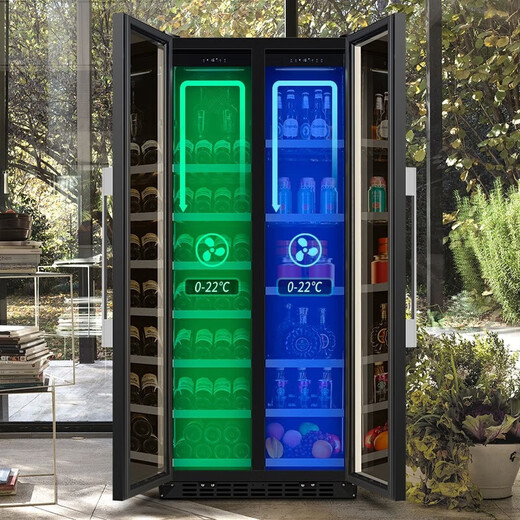 BAIKAILUN frequency converter wine cabinet dual temperature constant temperature red cabinet home living room ice bar office tea refrigerator double door office thin zero embedded bench refrigerator embedded glass refrigerator mirror dual temperature red wine + ice bar 112 bottles thin section