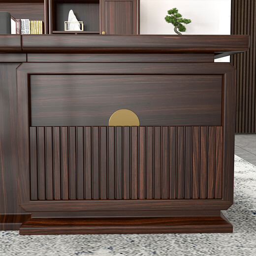 Xuanshiju new Chinese style boss desk solid wood executive desk ebony wood chairman president desk office furniture manager desk color plate golden flower li wood - also known as Tang wood