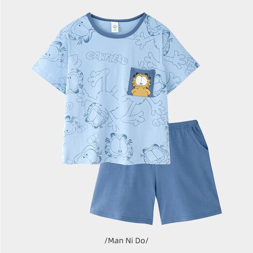 Mannido Boys Pajamas Лето новая короткая рукава мальчики с чистым хлопком детей Большой детской хлопковой молодежной домашней одежды N6621 [Double Short] 180 увеличенного кода версии XL [130-150JIN [Jin равно 0,5 кг]]