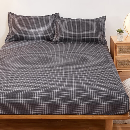 Fitted sheet single piece bed cover non-slip washed cotton Simmons mattress protector sheet summer new army green 180cmx220cm (single fitted sheet does not ball up easy