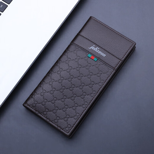Dijiale Korean version leather wallet simple men's large capacity long wallet student personality retro men's leather wallet multiple card soft leather can hold driver's license wallet for boyfriend gifts Long black