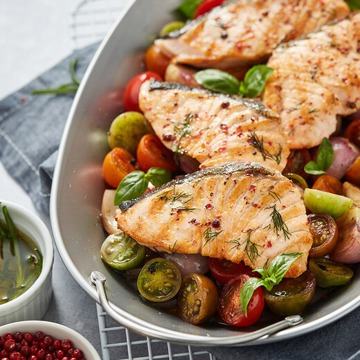 Meiwei Chilean Frozen Original Salmon Steak Net Weight 240g/4 Pieces Atlantic Salmon Seafood Aquatic Fish