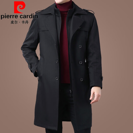 Pierre Cardin Fashionable Winter Windbreaker Jacket Men's Medium Long Velvet Thickened Removable Wool Liner Middle-aged and Elderly Coat Black 1956 Long L 175120-145Jin Jin equals 0.5kg Wear