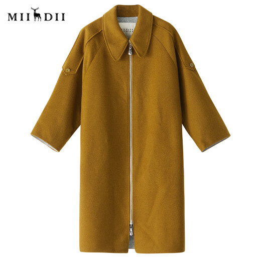 谜底2022冬季新品复古优雅长款宽松羊毛呢大衣外套女229MD6195 灰绿 XS
