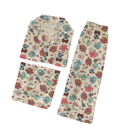 Pyjamas pour femmes trois pièces d'été japonais ins mignon carton pantalon à manches courtes petites et mignons ensembles de vêtements maison wzl1479 m [80-100jin recommandés [Jin est égal à 0,5 kg]]]
