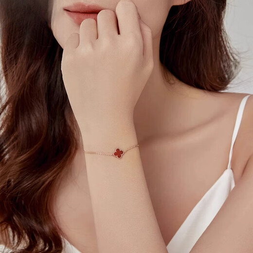 Four-leaf clover bracelet for women 18k gold 18K gold single flower au750 color gold rose gold red agate seven rose gold black agate single flower bracelet